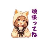 [頑張ってね専用]猫耳フードの女の子（個別スタンプ：13）