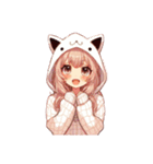 [アレンジ用]猫耳フードの女の子（個別スタンプ：1）
