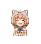 [アレンジ用]猫耳フードの女の子（個別スタンプ：2）