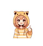 [アレンジ用]猫耳フードの女の子（個別スタンプ：4）