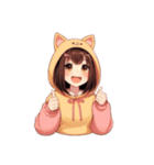 [アレンジ用]猫耳フードの女の子（個別スタンプ：6）