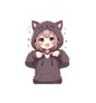 [アレンジ用]猫耳フードの女の子（個別スタンプ：9）
