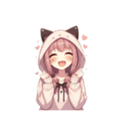 [アレンジ用]猫耳フードの女の子（個別スタンプ：11）