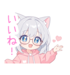 メガネ×猫耳パーカーな女の子スタンプ（個別スタンプ：18）