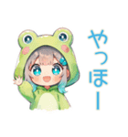 ほんわか蛙フードパーカーの女の子（個別スタンプ：2）