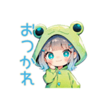 ほんわか蛙フードパーカーの女の子（個別スタンプ：3）