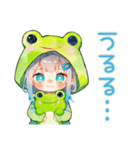 ほんわか蛙フードパーカーの女の子（個別スタンプ：27）