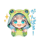 ほんわか蛙フードパーカーの女の子（個別スタンプ：28）