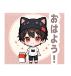 箱と焦茶ネコ帽子の男の子スタンプ（個別スタンプ：2）