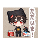 箱と焦茶ネコ帽子の男の子スタンプ（個別スタンプ：19）