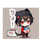 箱と焦茶ネコ帽子の男の子スタンプ（個別スタンプ：38）