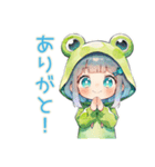 雨の日★蛙フードパーカーの女の子（個別スタンプ：3）