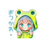 雨の日★蛙フードパーカーの女の子（個別スタンプ：11）