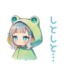 雨の日★蛙フードパーカーの女の子（個別スタンプ：19）