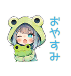 雨の日★蛙フードパーカーの女の子（個別スタンプ：30）