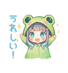 雨の日★蛙フードパーカーの女の子（個別スタンプ：34）