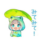 雨の日★蛙フードパーカーの女の子（個別スタンプ：36）
