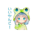 雨の日★蛙フードパーカーの女の子（個別スタンプ：40）