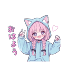 らぶりー猫耳フードの女の子の日常スタンプ（個別スタンプ：1）