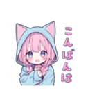 らぶりー猫耳フードの女の子の日常スタンプ（個別スタンプ：3）