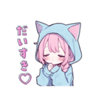らぶりー猫耳フードの女の子の日常スタンプ（個別スタンプ：11）