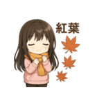 可愛い黒髪ピンクパーカー女子スタンプ8 秋（個別スタンプ：3）
