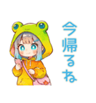 蛙フードパーカーの女の子★秋（個別スタンプ：9）