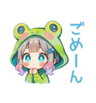 蛙フードパーカーの女の子★秋（個別スタンプ：10）