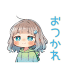 蛙フードパーカーの女の子★秋（個別スタンプ：11）
