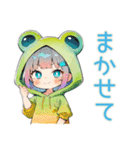 蛙フードパーカーの女の子★秋（個別スタンプ：25）