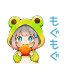 蛙フードパーカーの女の子★秋（個別スタンプ：31）