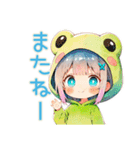 蛙フードパーカーの女の子★秋（個別スタンプ：33）