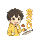 可愛い黒髪黄色パーカー男子スタンプ 秋 7（個別スタンプ：8）