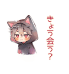 恋人返信★黒猫耳パーカーくん（個別スタンプ：40）