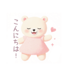 ピンクワンピースの白くまスタンプ（個別スタンプ：3）