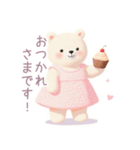 ピンクワンピースの白くまスタンプ（個別スタンプ：13）