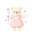 ピンクワンピースの白くまスタンプ（個別スタンプ：24）