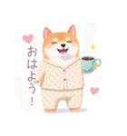 素朴なパジャマの柴犬スタンプ（個別スタンプ：3）