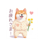 素朴なパジャマの柴犬スタンプ（個別スタンプ：5）