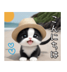 可愛いハチワレ猫 思いやり 麦わら帽 敬語（個別スタンプ：2）