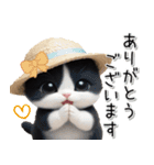 可愛いハチワレ猫 思いやり 麦わら帽 敬語（個別スタンプ：3）
