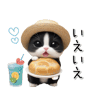 可愛いハチワレ猫 思いやり 麦わら帽 敬語（個別スタンプ：4）