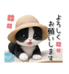 可愛いハチワレ猫 思いやり 麦わら帽 敬語（個別スタンプ：15）