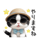 可愛いハチワレ猫 思いやり 麦わら帽 敬語（個別スタンプ：18）
