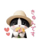 可愛いハチワレ猫 思いやり 麦わら帽 敬語（個別スタンプ：22）