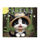 可愛いハチワレ猫 思いやり 麦わら帽 敬語（個別スタンプ：30）