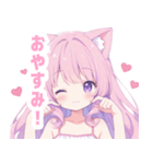 ピンク猫耳の女の子スタンプ（個別スタンプ：9）
