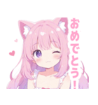 ピンク猫耳の女の子スタンプ（個別スタンプ：19）