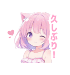 ピンク猫耳の女の子スタンプ（個別スタンプ：33）