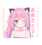 ピンク猫耳の女の子スタンプ（個別スタンプ：34）